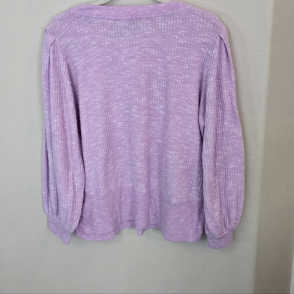 Democracy Lavender Purple Waffle Knit Pullover Sweater Top Drawstring  Womens XL - Picture 13 of 16